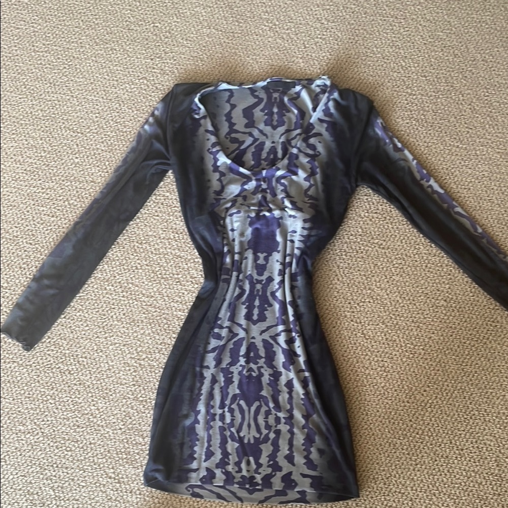 Indah Long Sleeve Black and Purple Patterned Dress